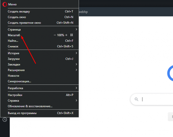 Изменяем масштаб страницы в браузере Opera