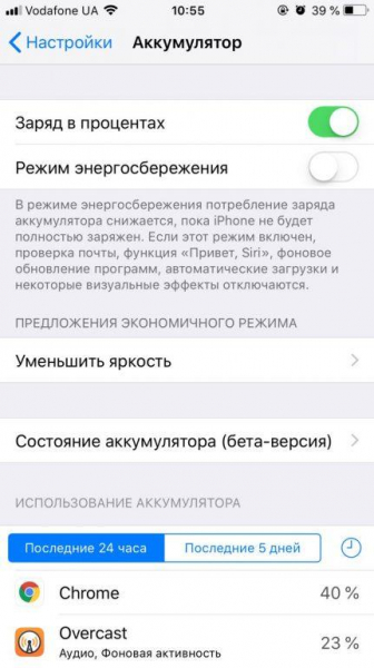 Включаем отображение заряда в процентах на iPhone