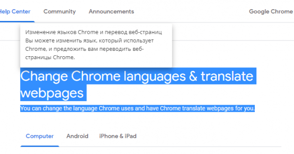 Включаем перевод страницы в Google Chrome